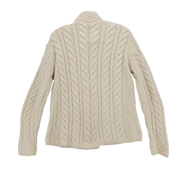 NWT ARAN Super Soft Merino Wool 3-Button Cardigan Asymmetrical Cable Knit XL - Picture 3 of 14
